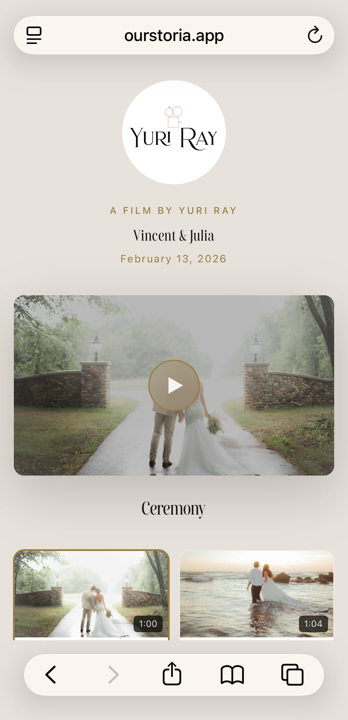 OurStoria Pro Gallery — branded wedding film delivery