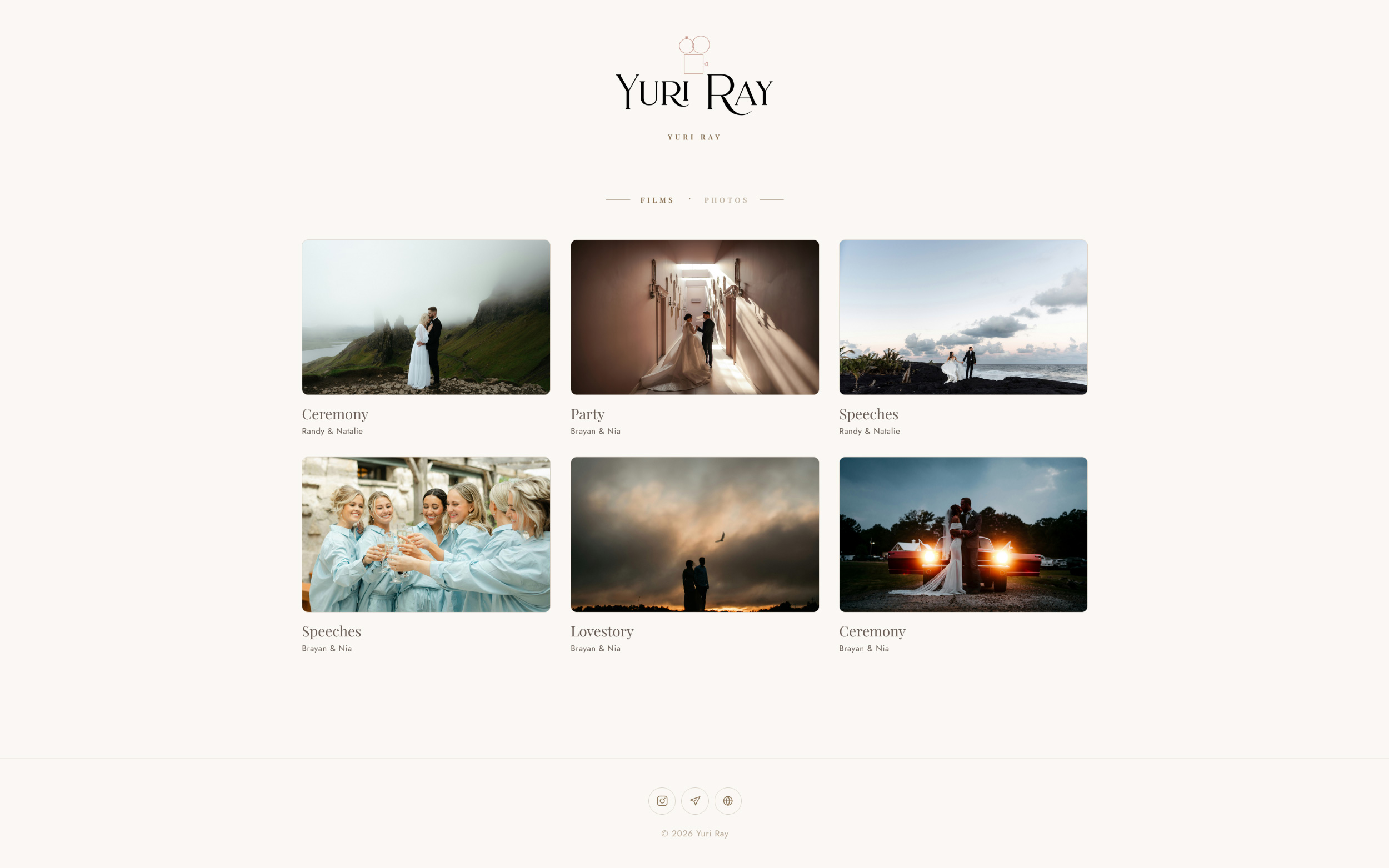 OurStoria Portfolio — Yuri Ray branded showreel page